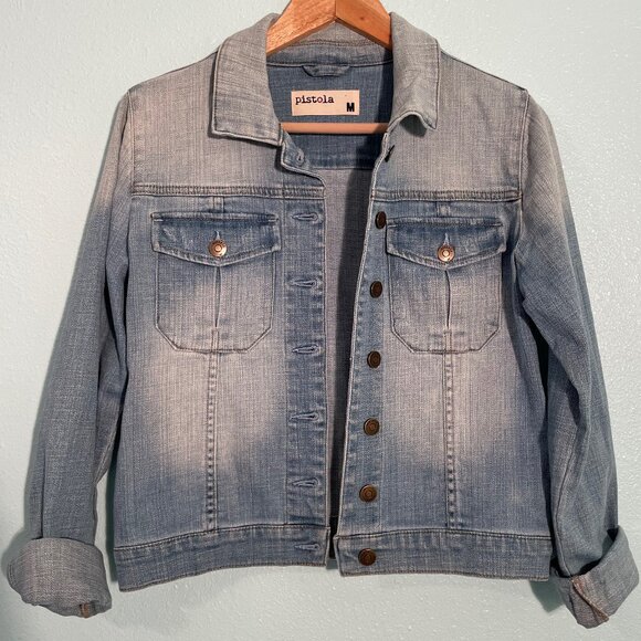 Pistola Lightly Distressed Denim Jean Jacket Size Medium - Picture 1 of 5